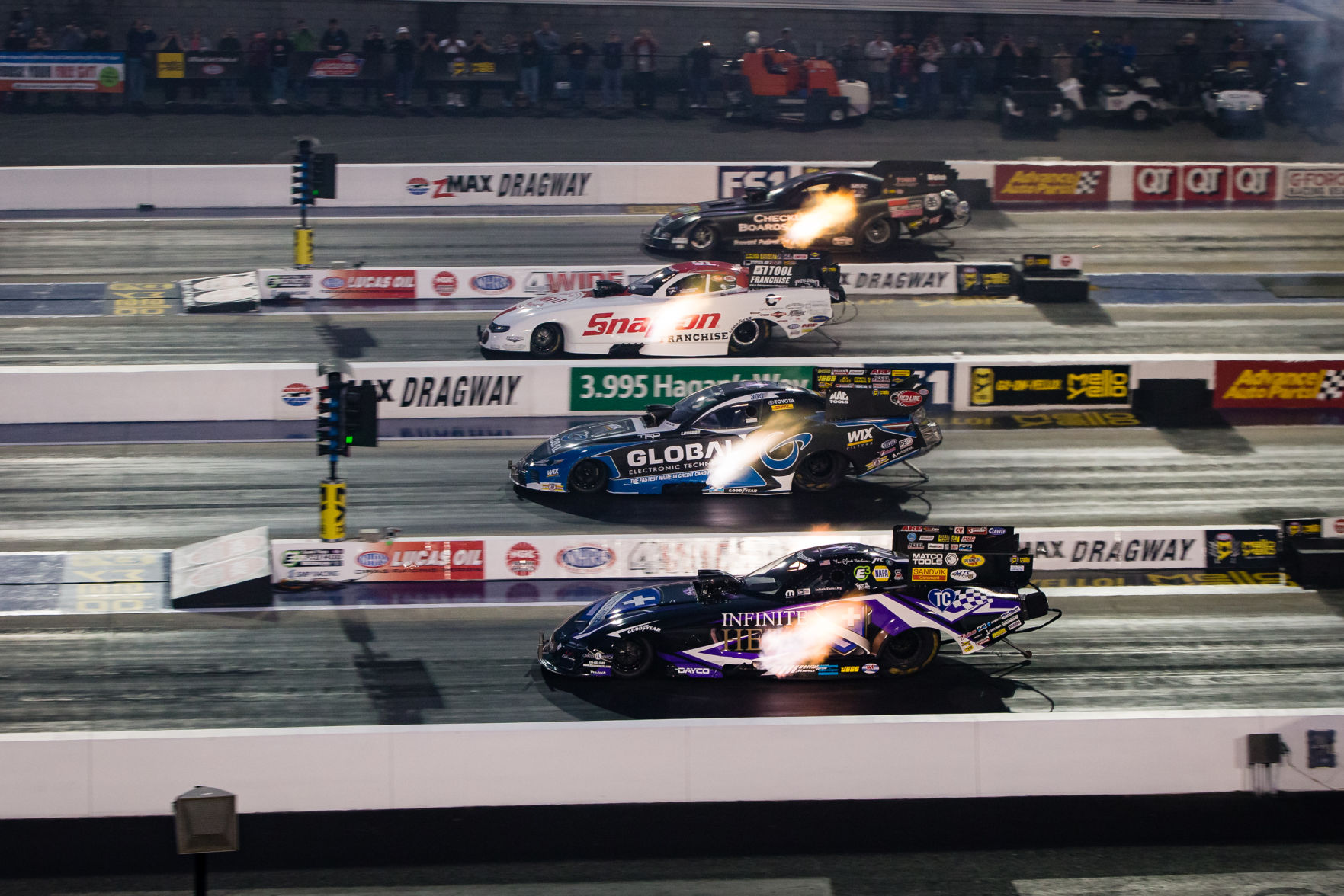 Friday action during the 2019 NGK Spark Plugs NHRA 4-Wide Nationals.